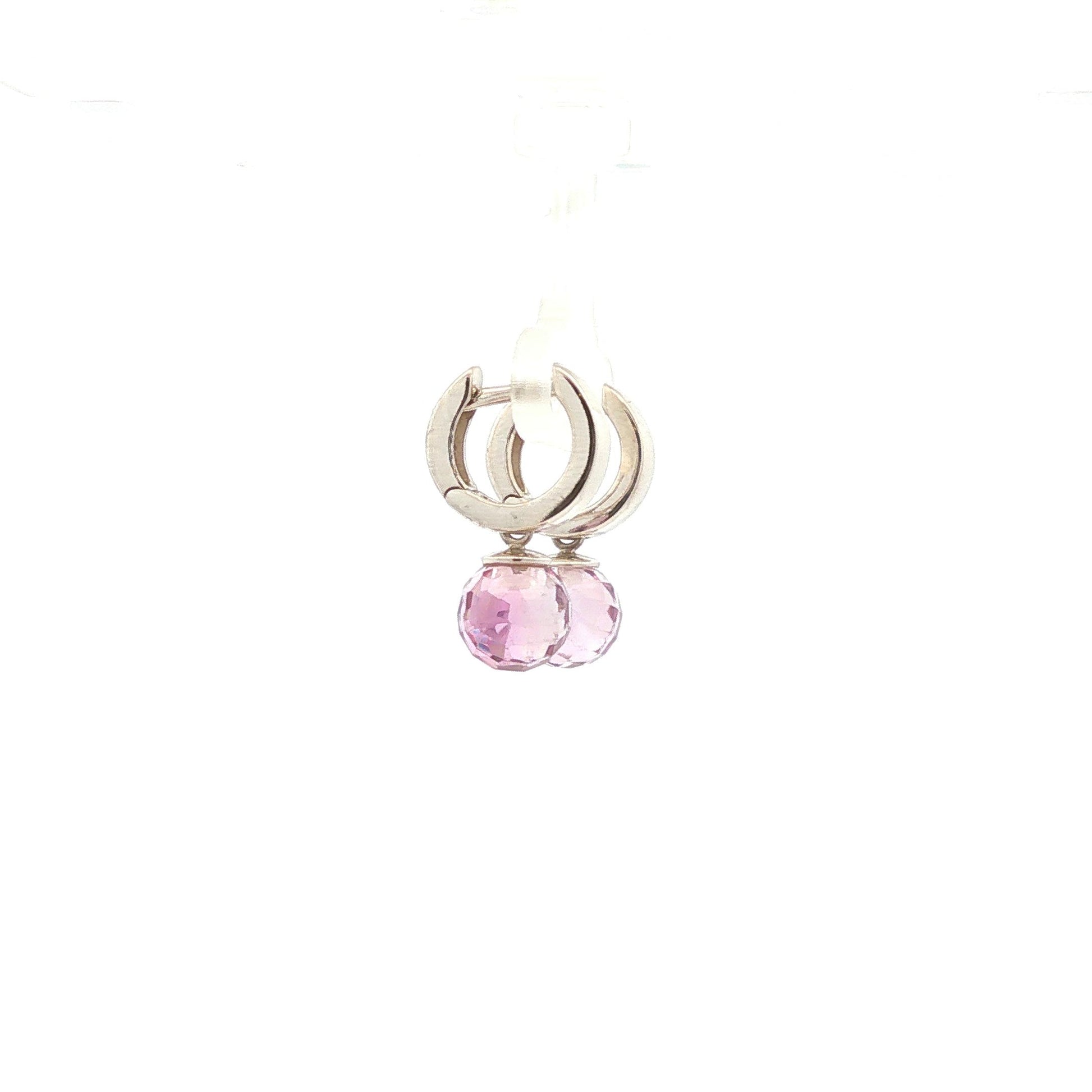 14K White Gold Amethyst Briolette Huggie Drop Earrings