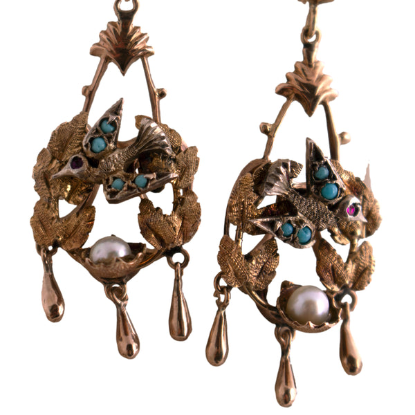 Victorian Bird Nest Dangle Earrings