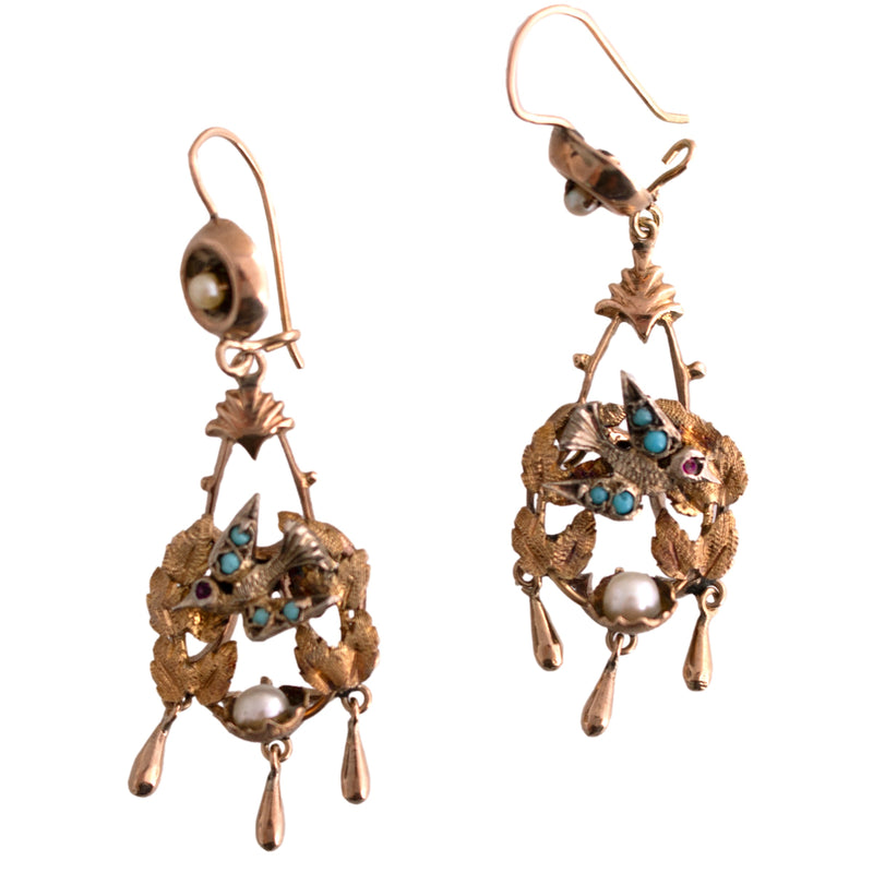 Victorian Bird Nest Dangle Earrings