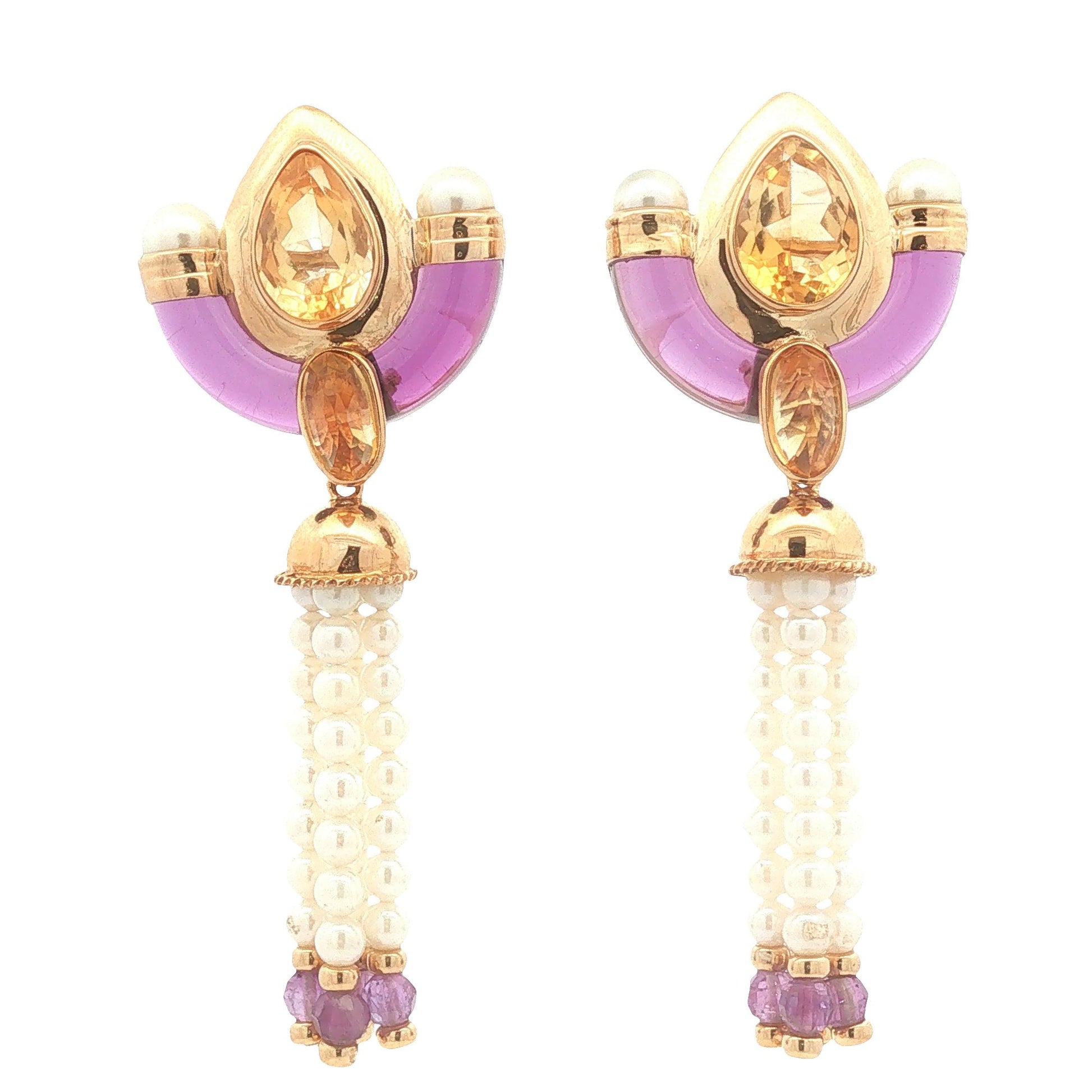 Citrine and Pearl Fringe Earrings