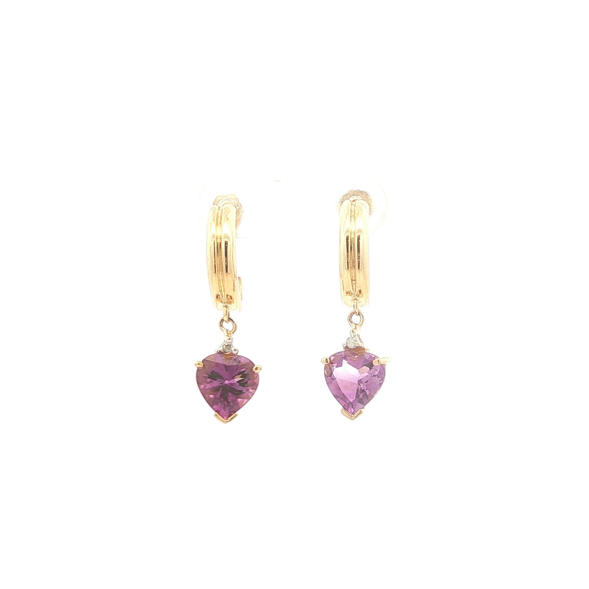 Heart Shaped Amethyst Hoop Drop Earrings