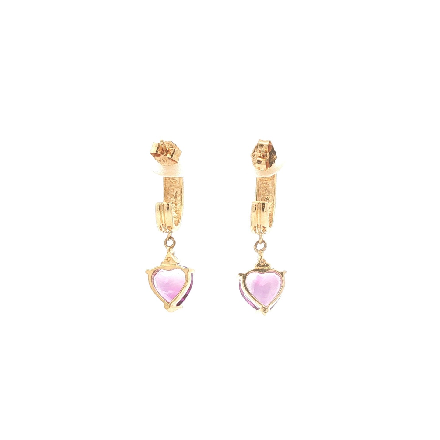 Heart Shaped Amethyst Hoop Drop Earrings