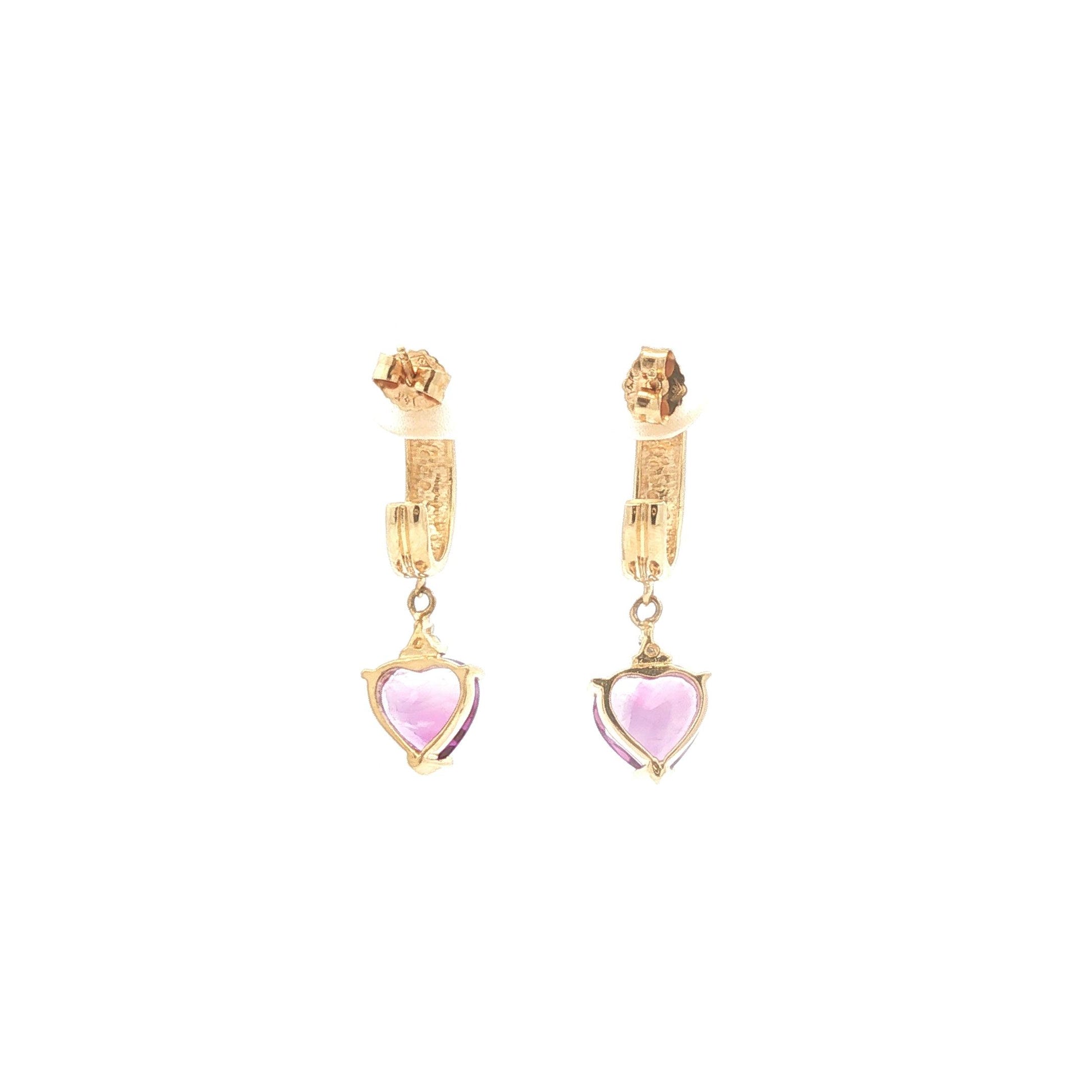 Heart Shaped Amethyst Hoop Drop Earrings