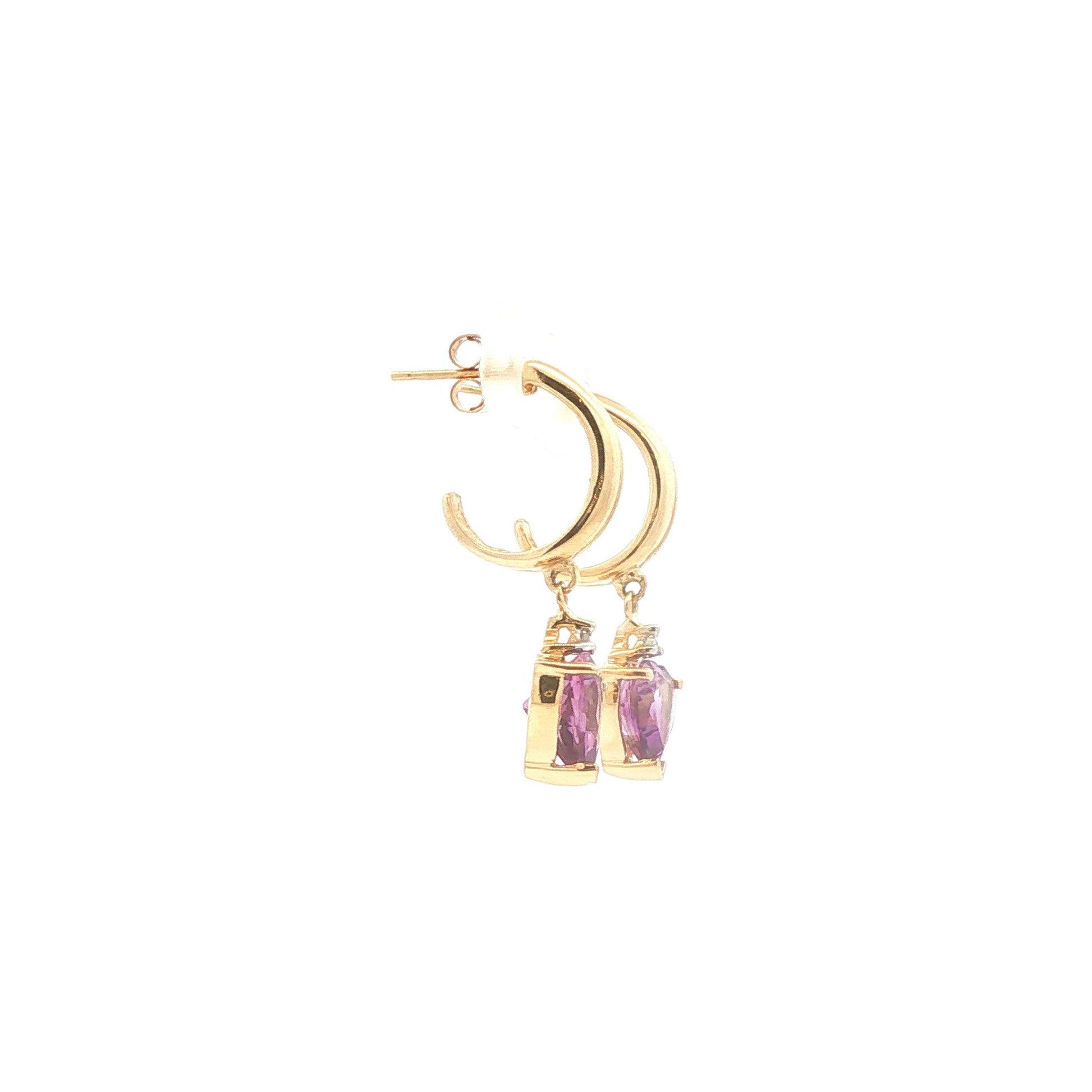 Heart Shaped Amethyst Hoop Drop Earrings