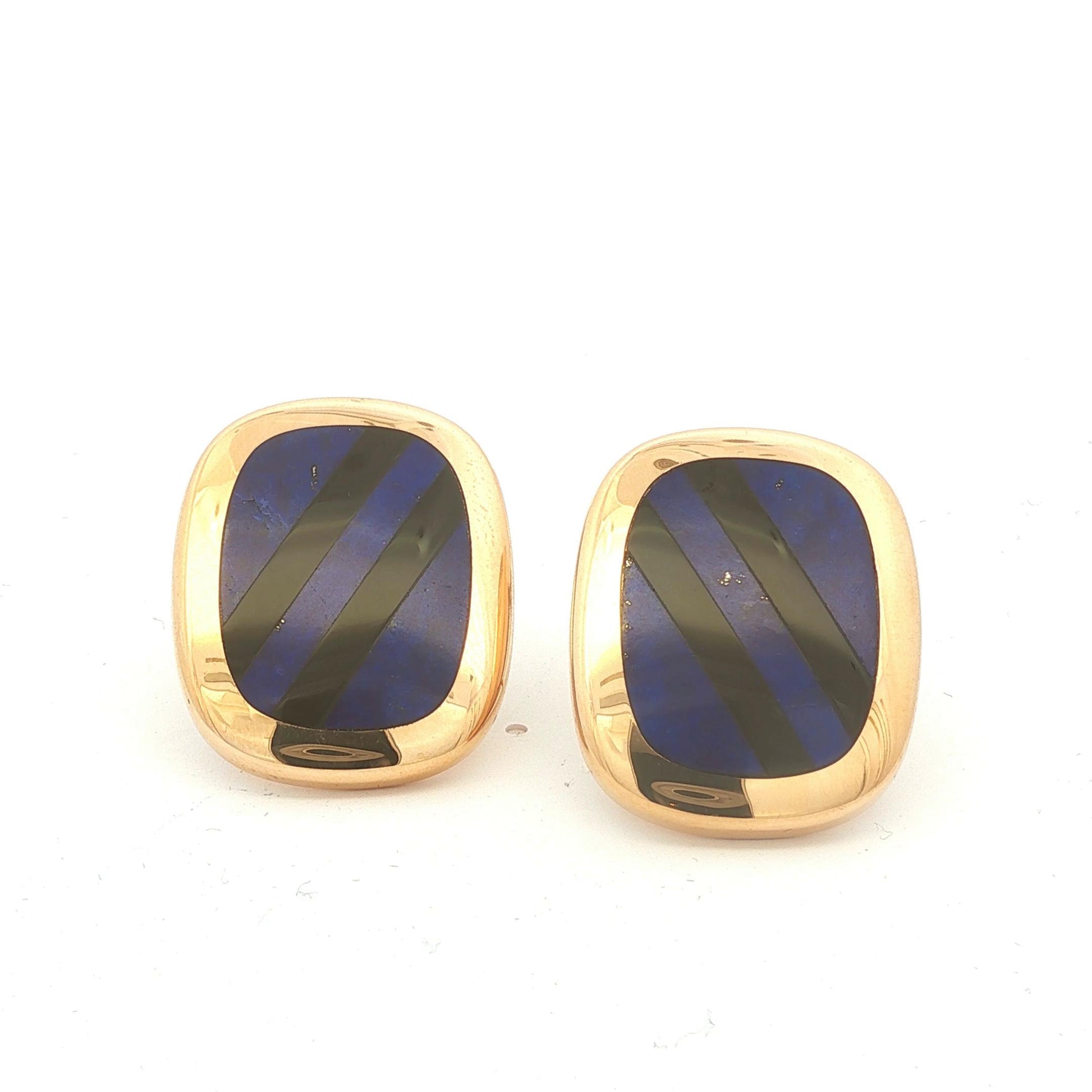 Lapis and Onyx Stripe Button Earrings