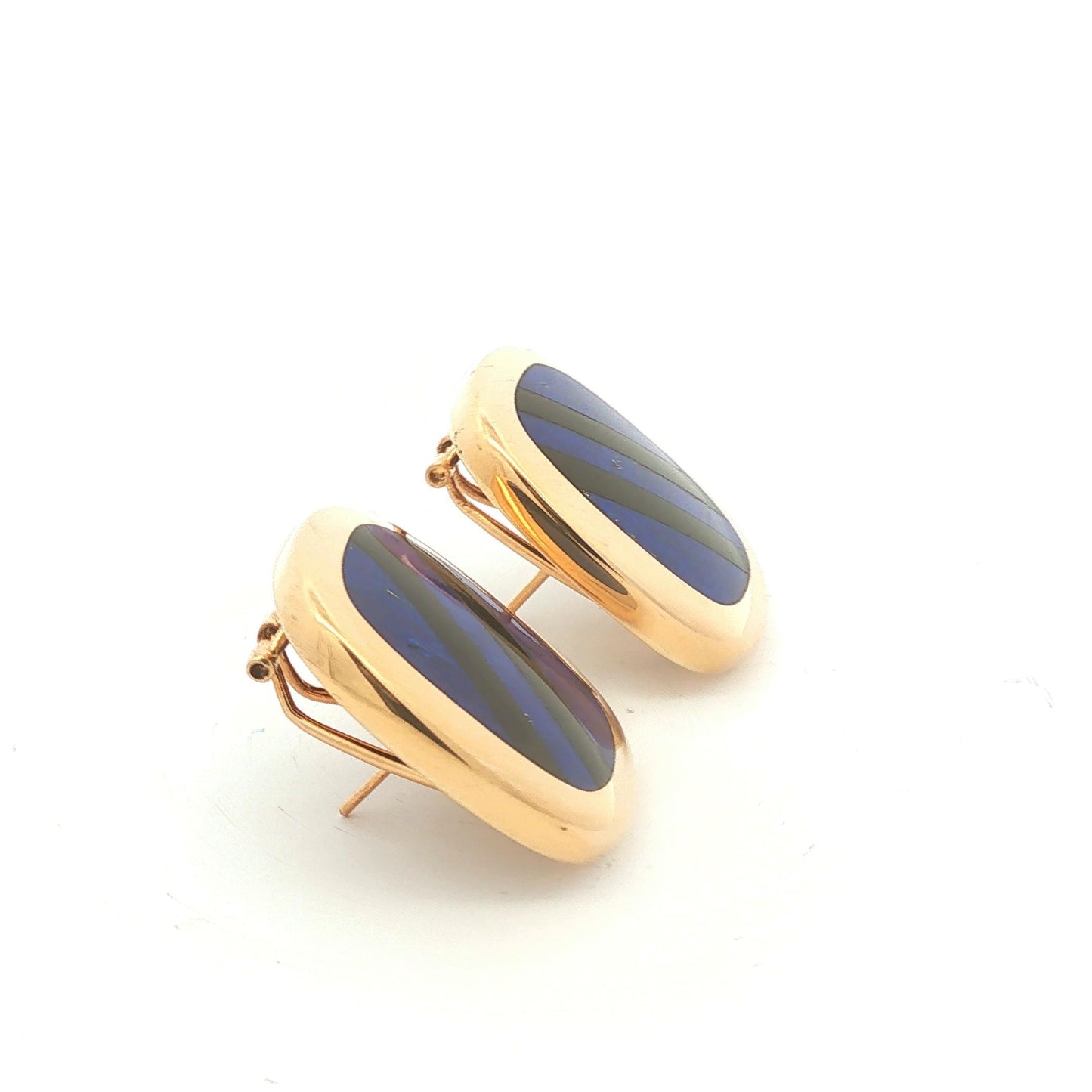 Lapis and Onyx Stripe Button Earrings