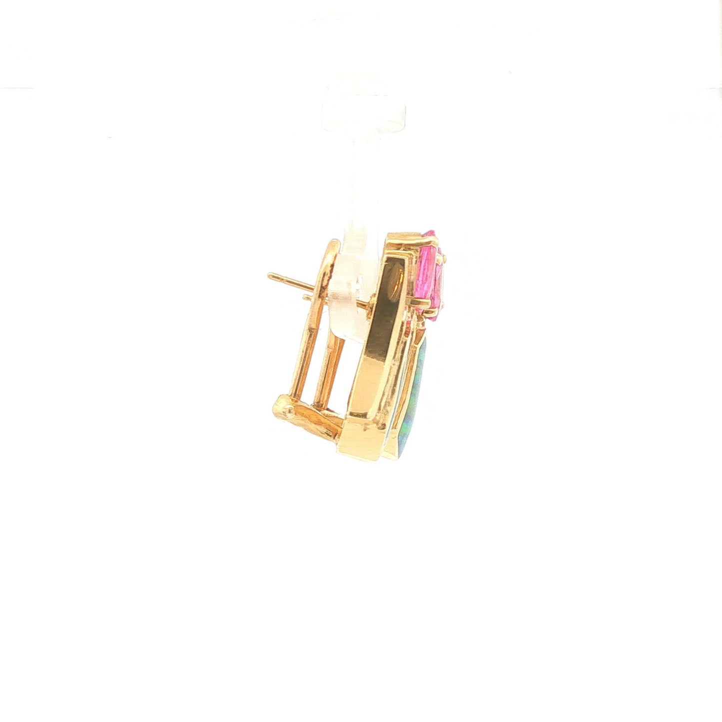Pink Sapphire, Opal Doublet and Diamond Earrings