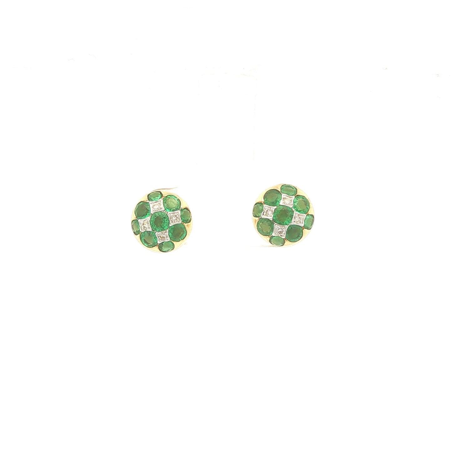 Diamond and Emerald Checkerboard Stud Earrings