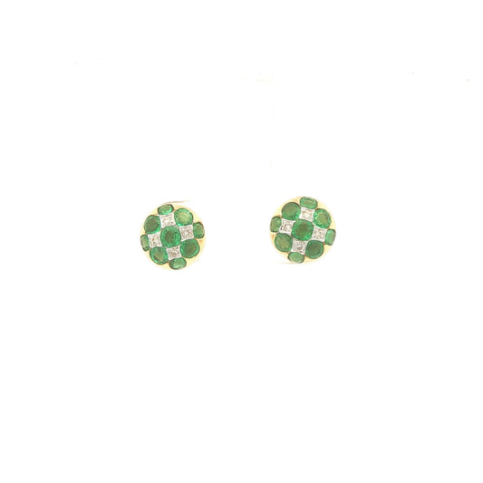 Diamond and Emerald Checkerboard Stud Earrings