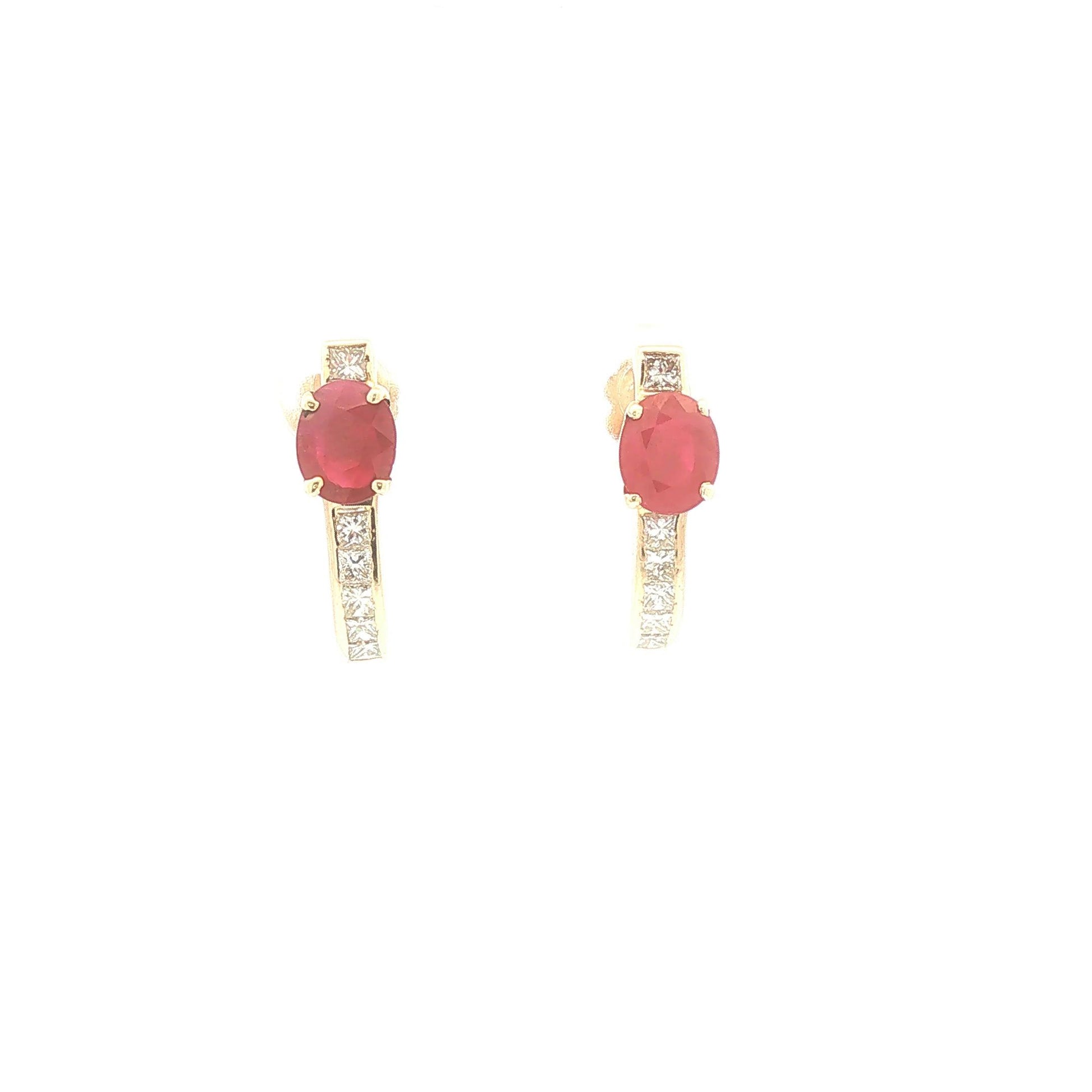Ruby and Diamond J Shaped Hoops