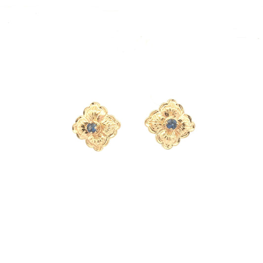 Sapphire and Gold Flower Button Earrings