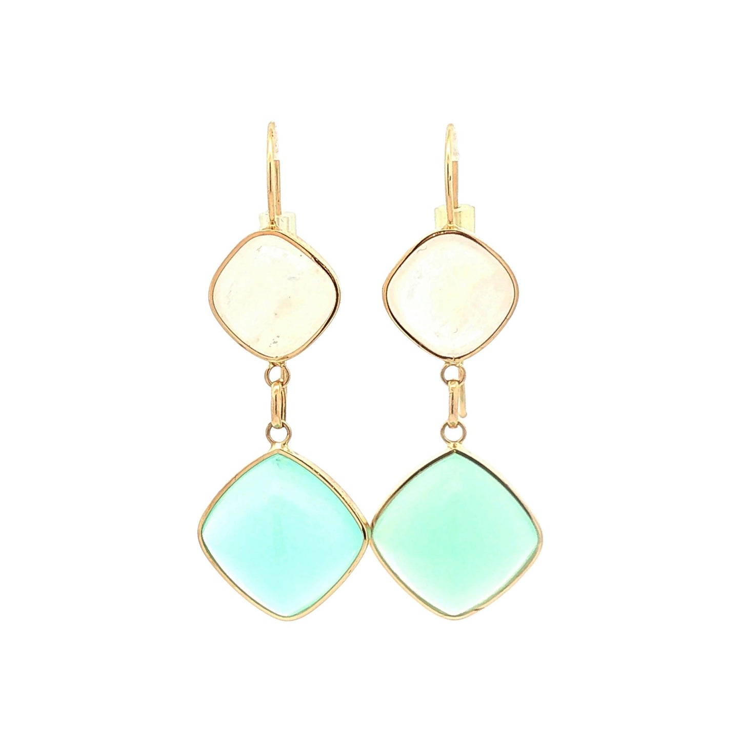 14K Gold Blue Chalcedony and Moonstone Dangle Earrings