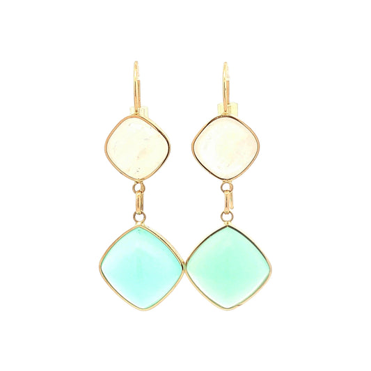 14K Gold Blue Chalcedony and Moonstone Dangle Earrings