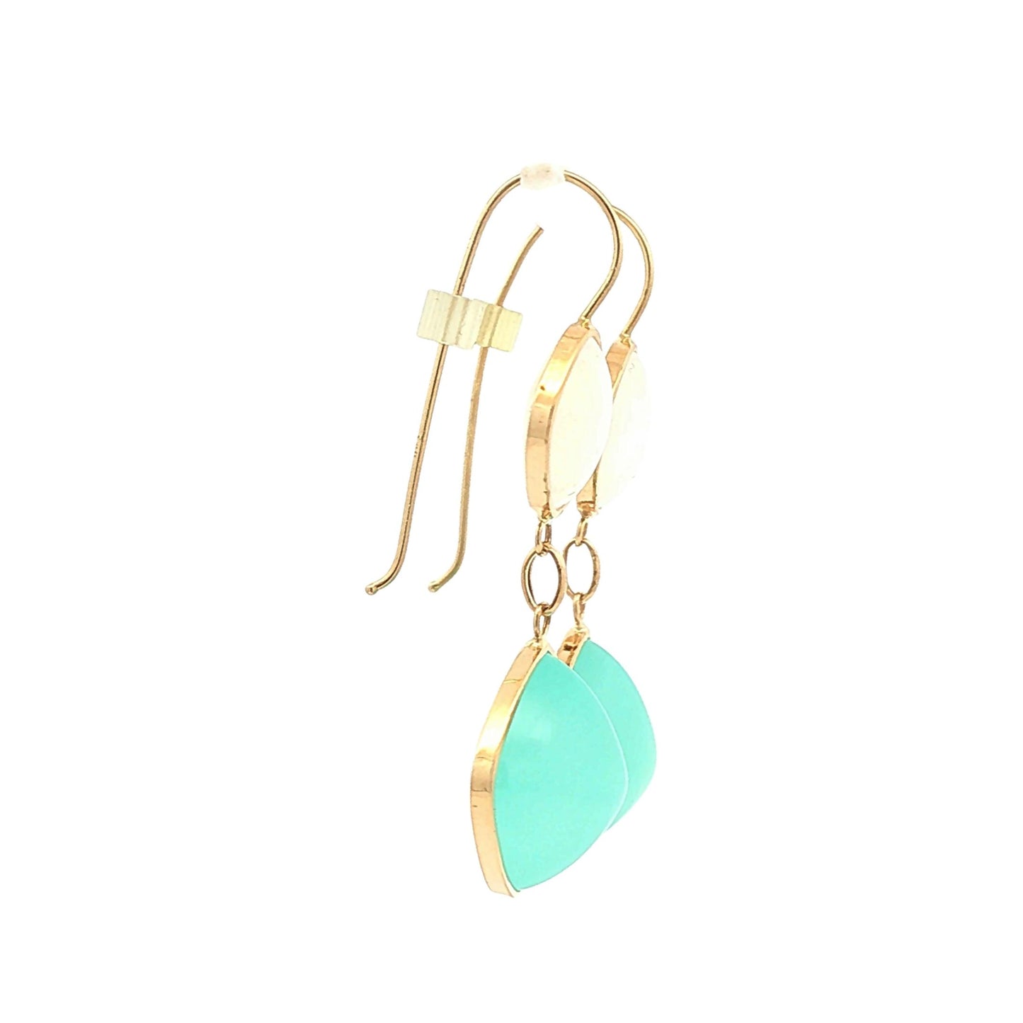 14K Gold Blue Chalcedony and Moonstone Dangle Earrings