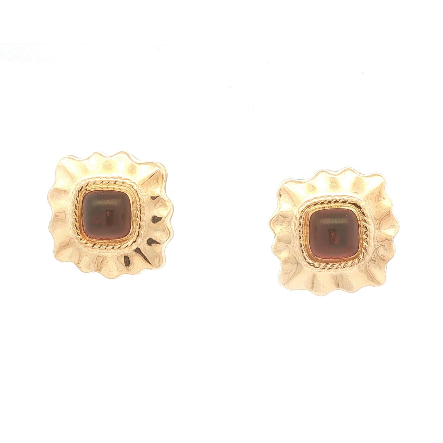 Gold and Garnet Cabochon Earrings