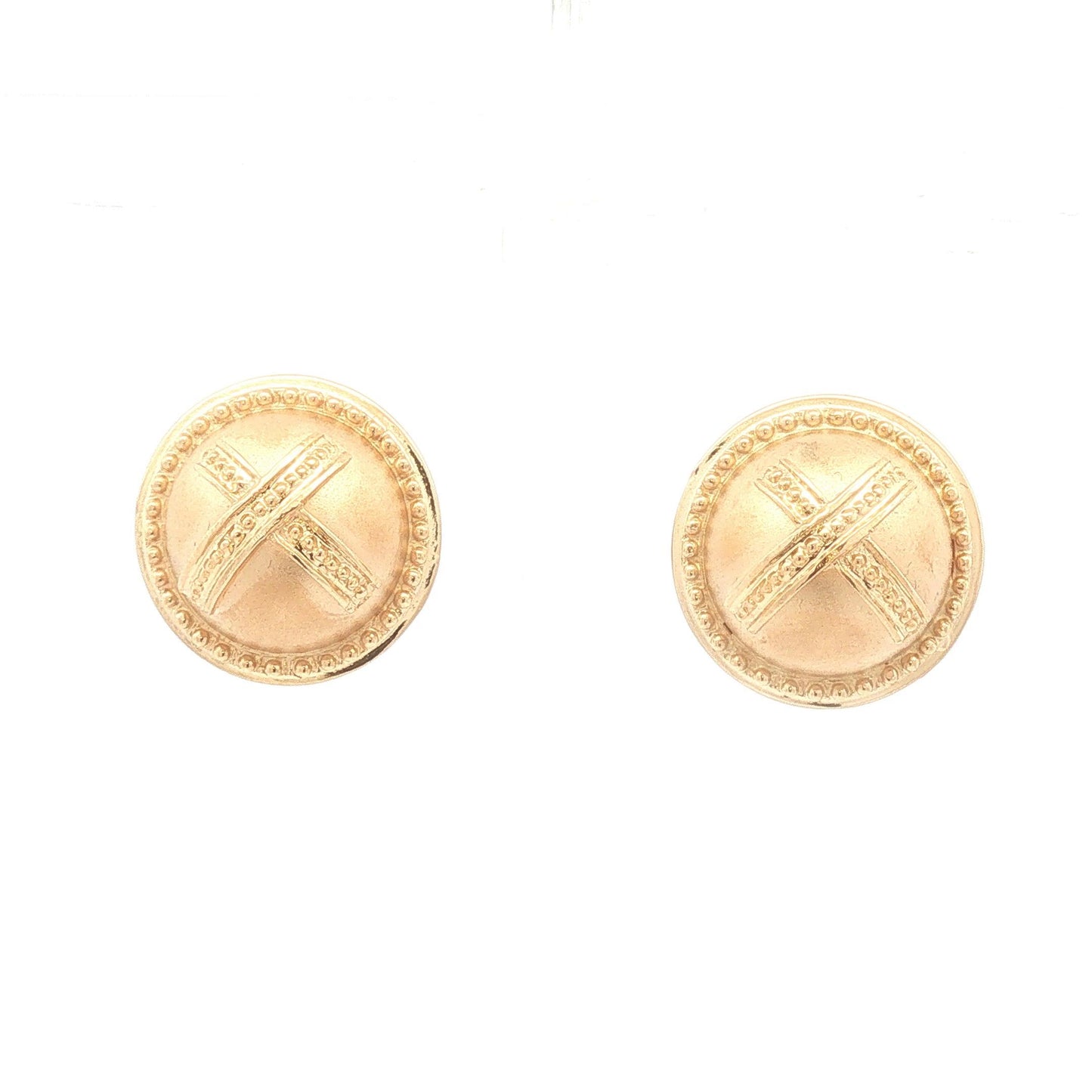 14K Gold X Button Earrings