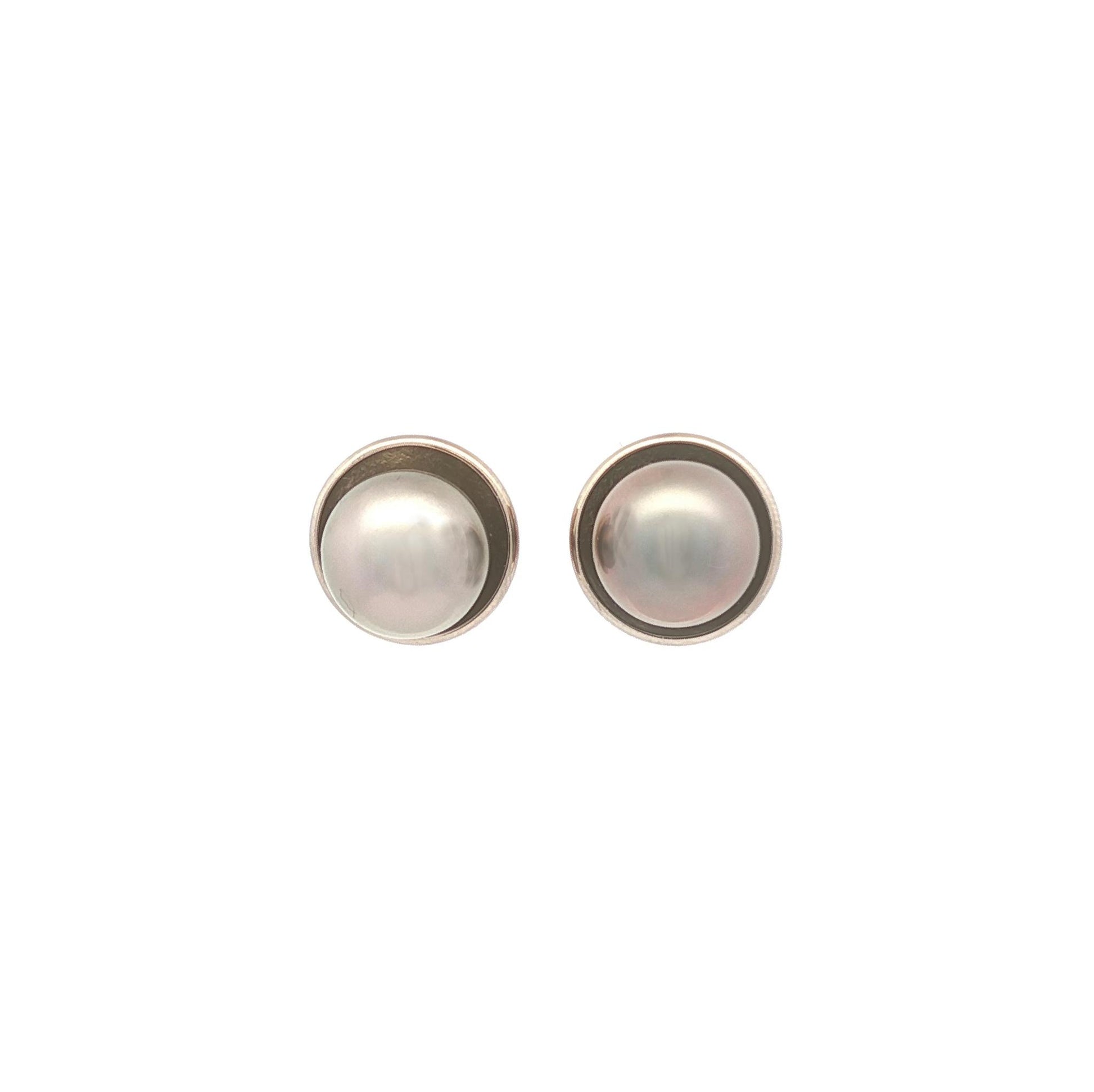 18K White Gold Tahitian Pearl Button Earrings