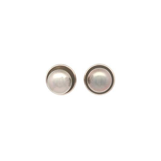 18K White Gold Tahitian Pearl Button Earrings