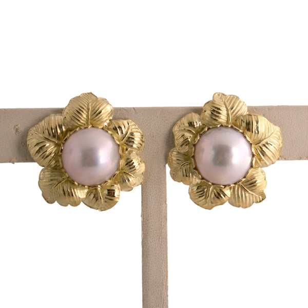 Floral Mabe Pearl Earrings