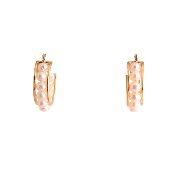 14K Gold Pearl Hoop Earrings