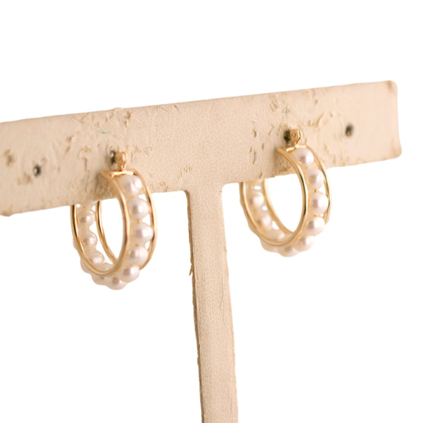 14K Gold Pearl Hoop Earrings