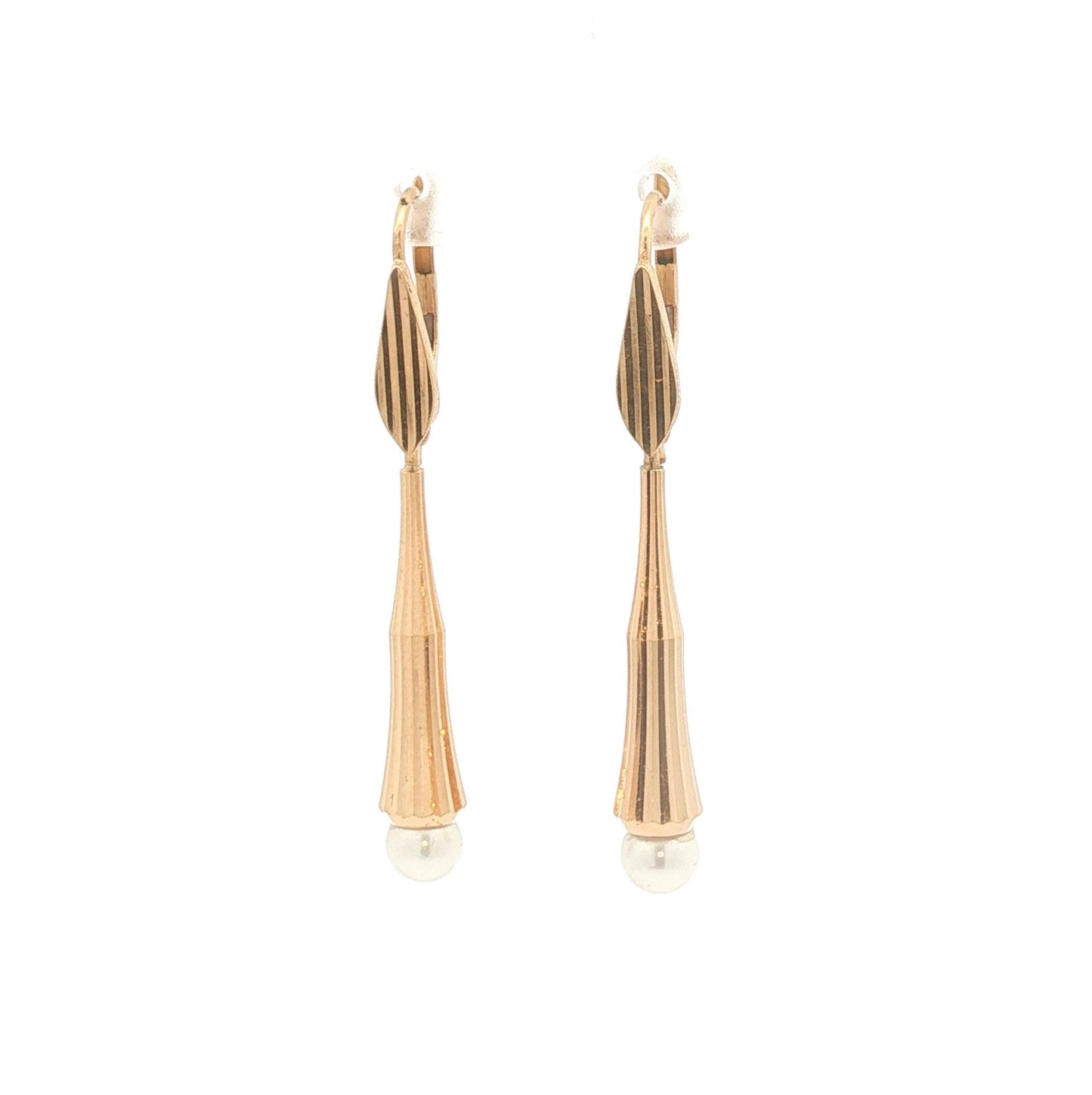 18K Gold Modernist Pearl Dangle Earrings