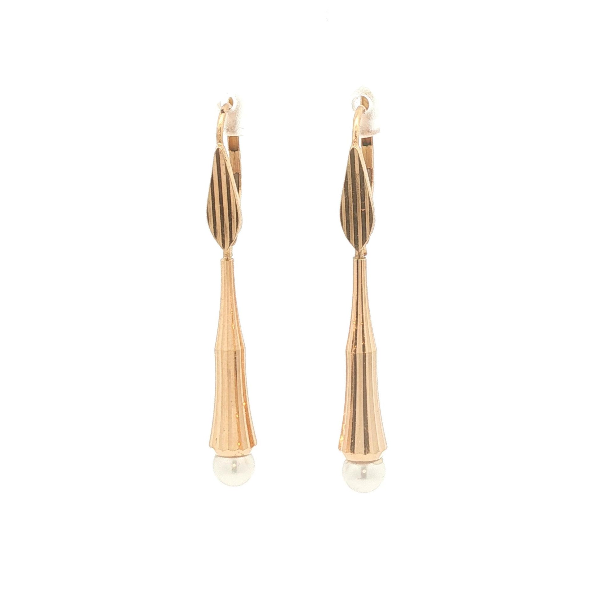 18K Gold Modernist Pearl Dangle Earrings