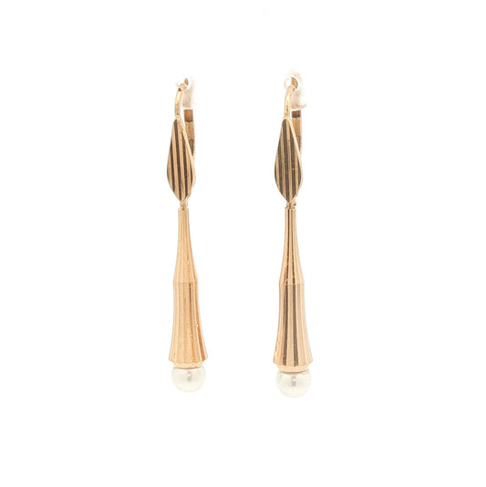 18K Gold Modernist Pearl Dangle Earrings