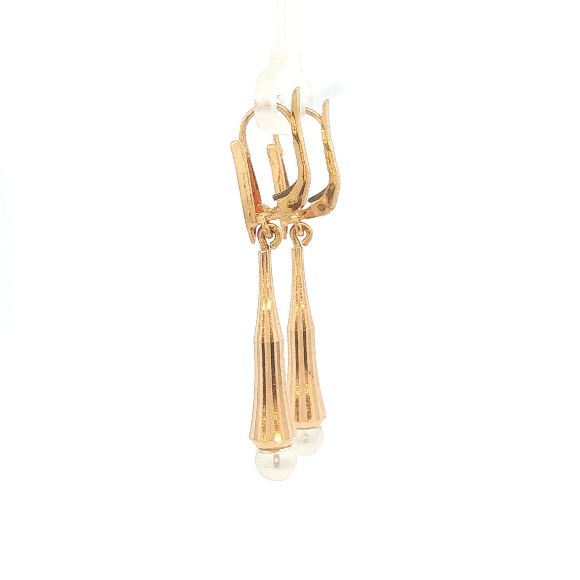 18K Gold Modernist Pearl Dangle Earrings