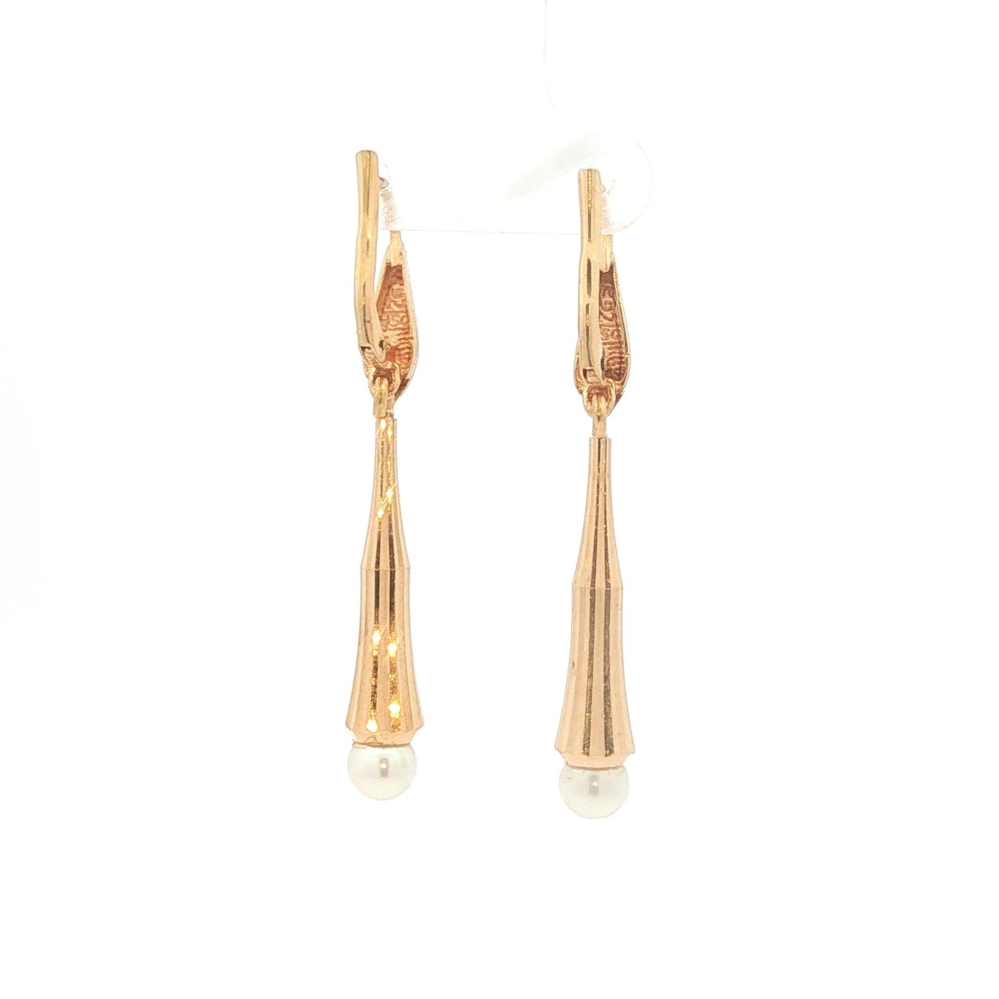18K Gold Modernist Pearl Dangle Earrings