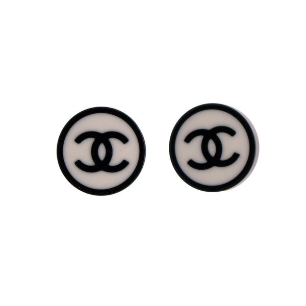 Vintage Chanel Black and White Logo Stud Earrings