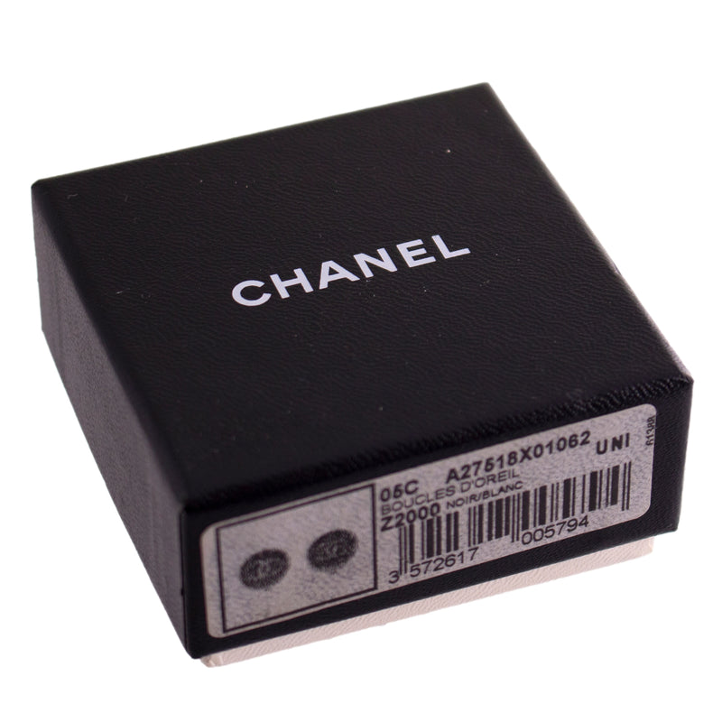 Vintage Chanel Black and White Logo Stud Earrings