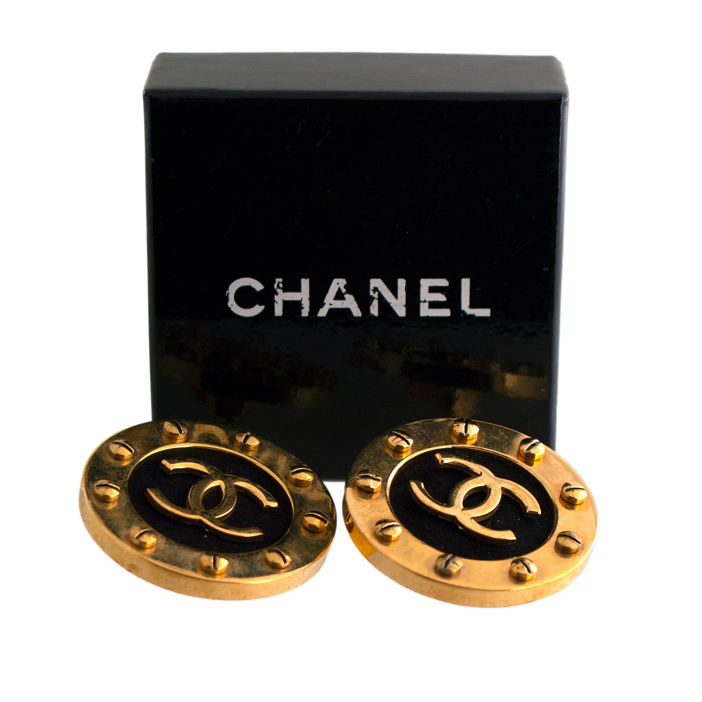 Chanel Gold and Black Large Earrings