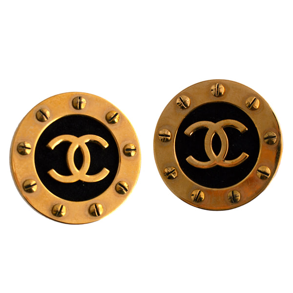 Chanel Gold and Black Large Earrings