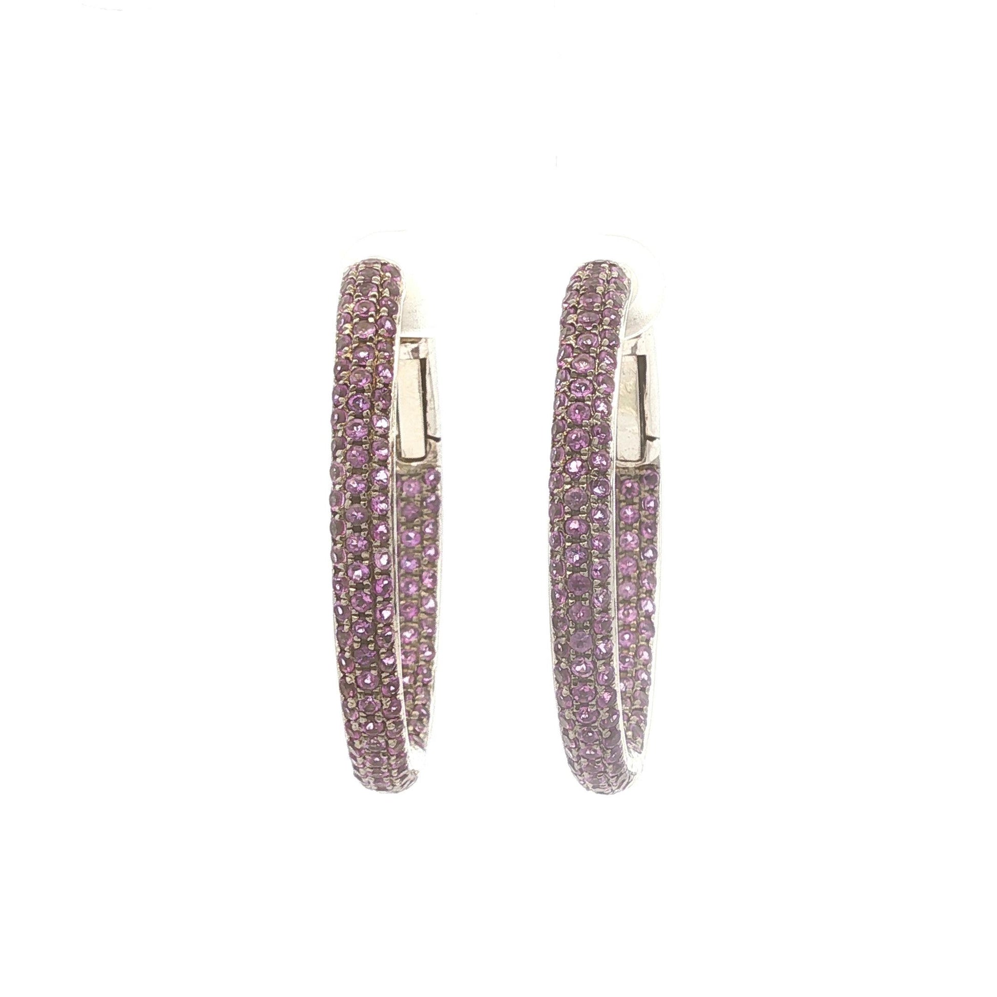 Sterling Pave Amethyst Inside Outside Hoops
