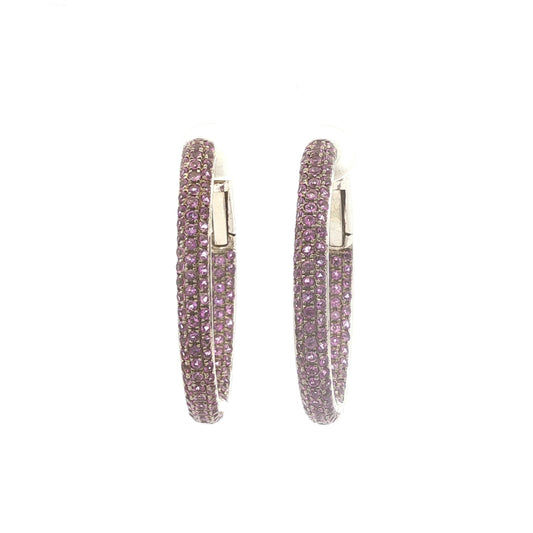 Sterling Pave Amethyst Inside Outside Hoops
