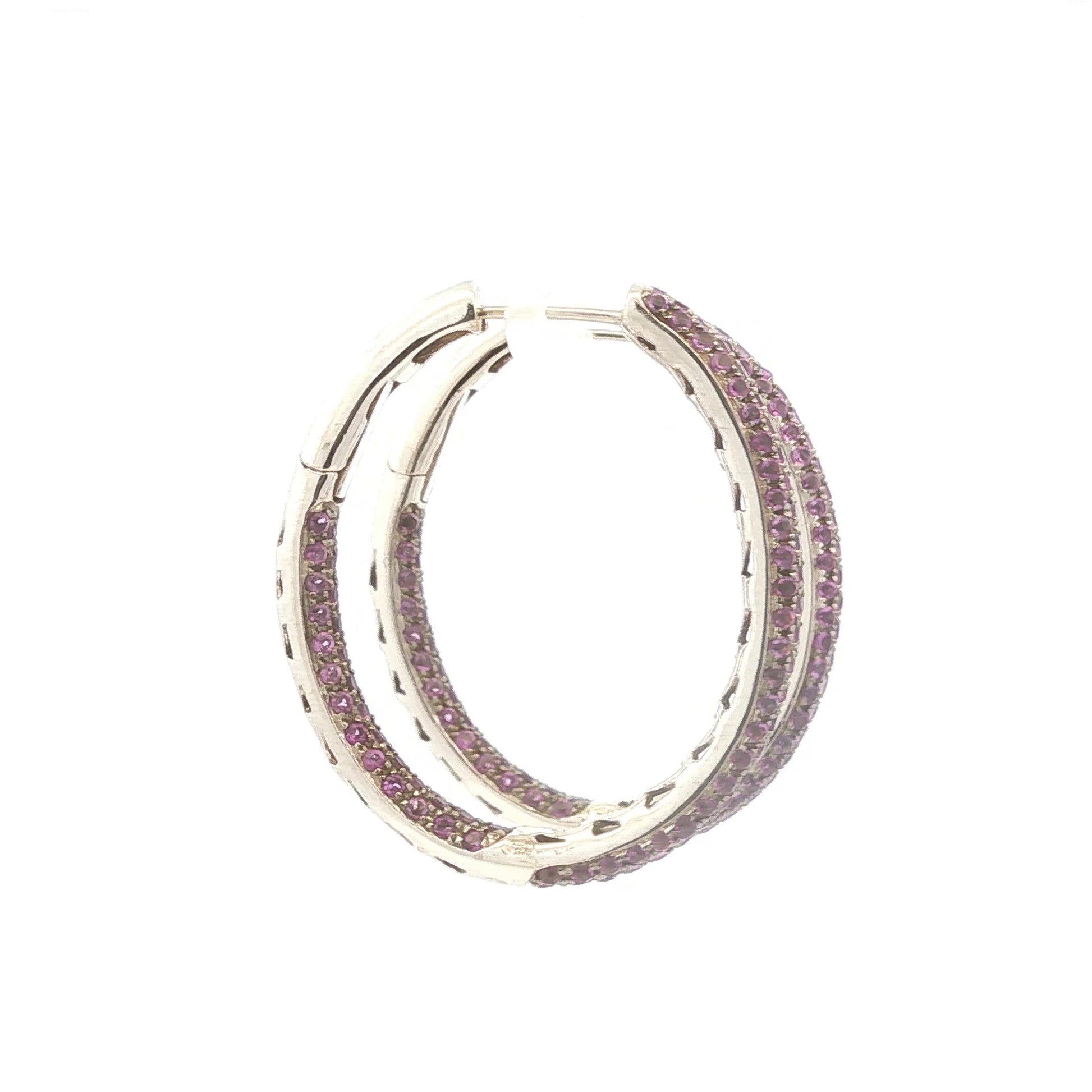 Sterling Pave Amethyst Inside Outside Hoops