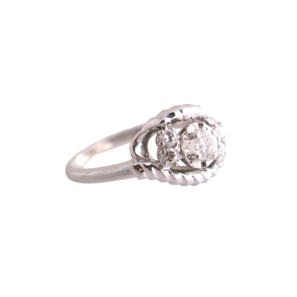 14K White Gold Diamond Rope Edge Ring