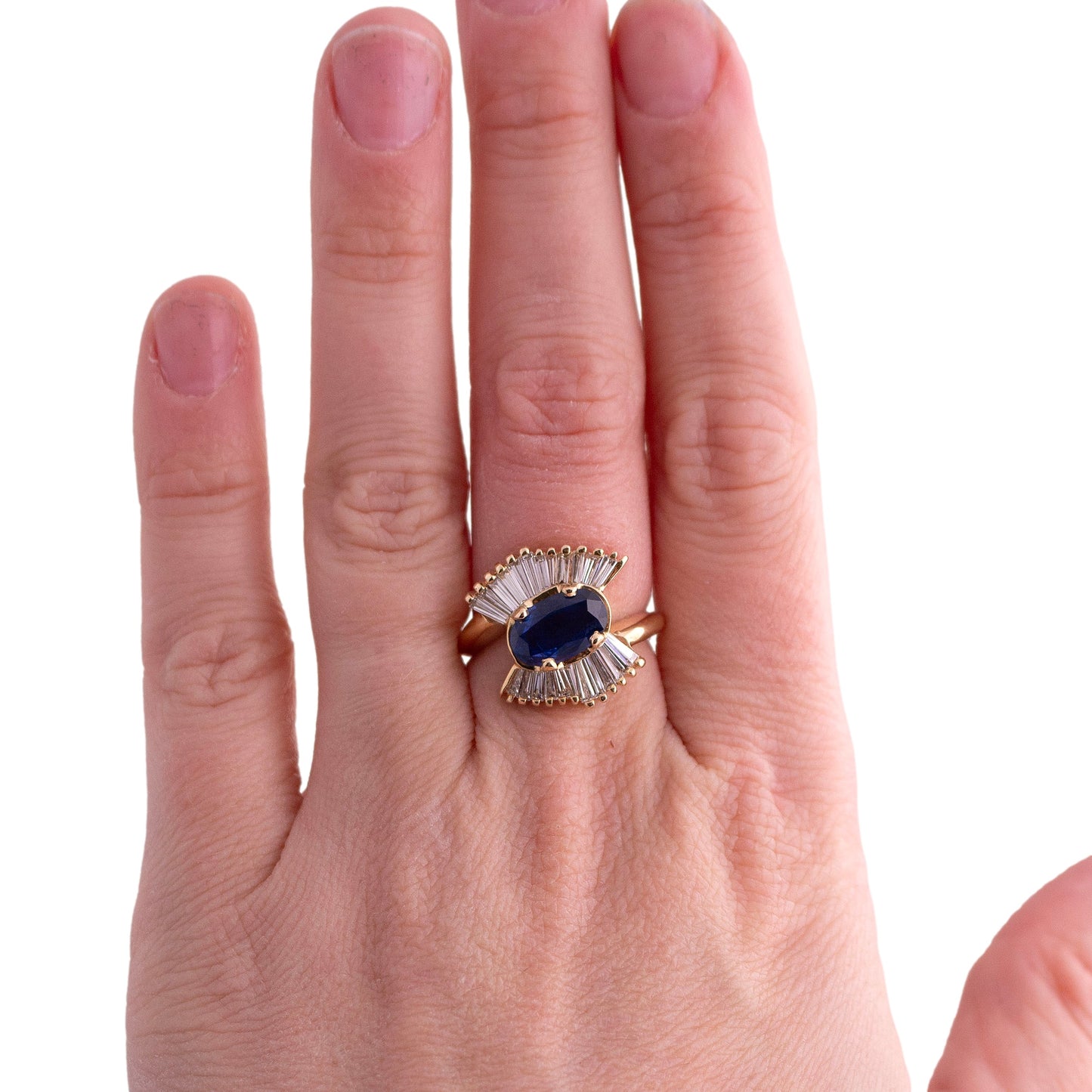 Vintage Oval Sapphire and Diamond Spray Ring