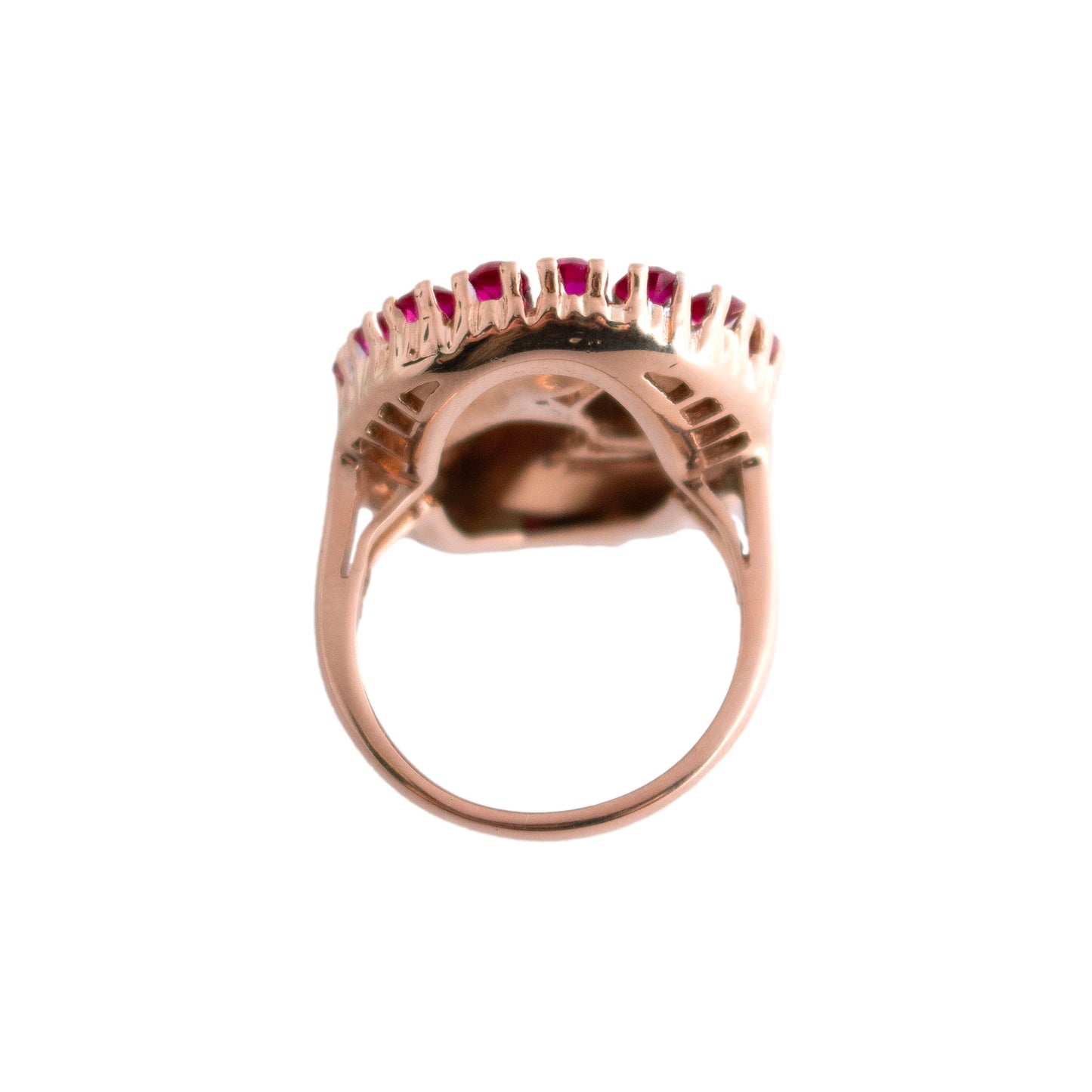 Retro 14k Rose Gold Diamond and Ruby Ring