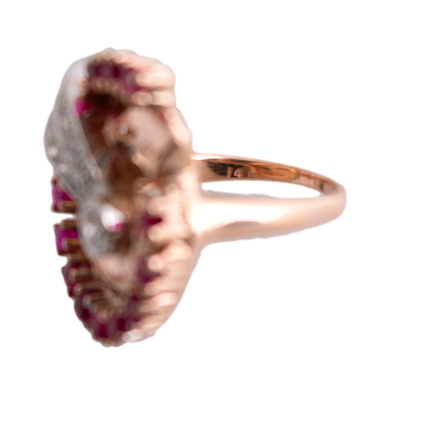 Retro 14k Rose Gold Diamond and Ruby Ring