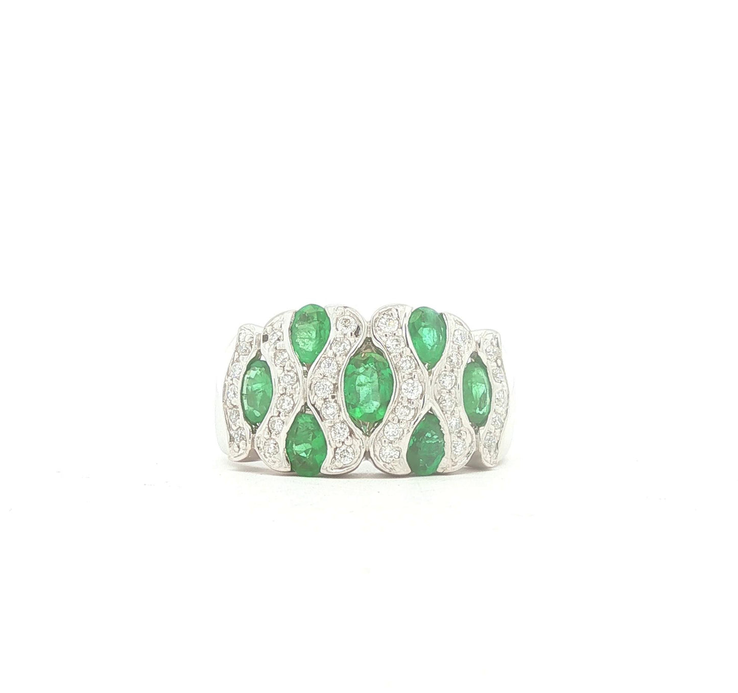 Emerald and Diamond Curved Design Band
