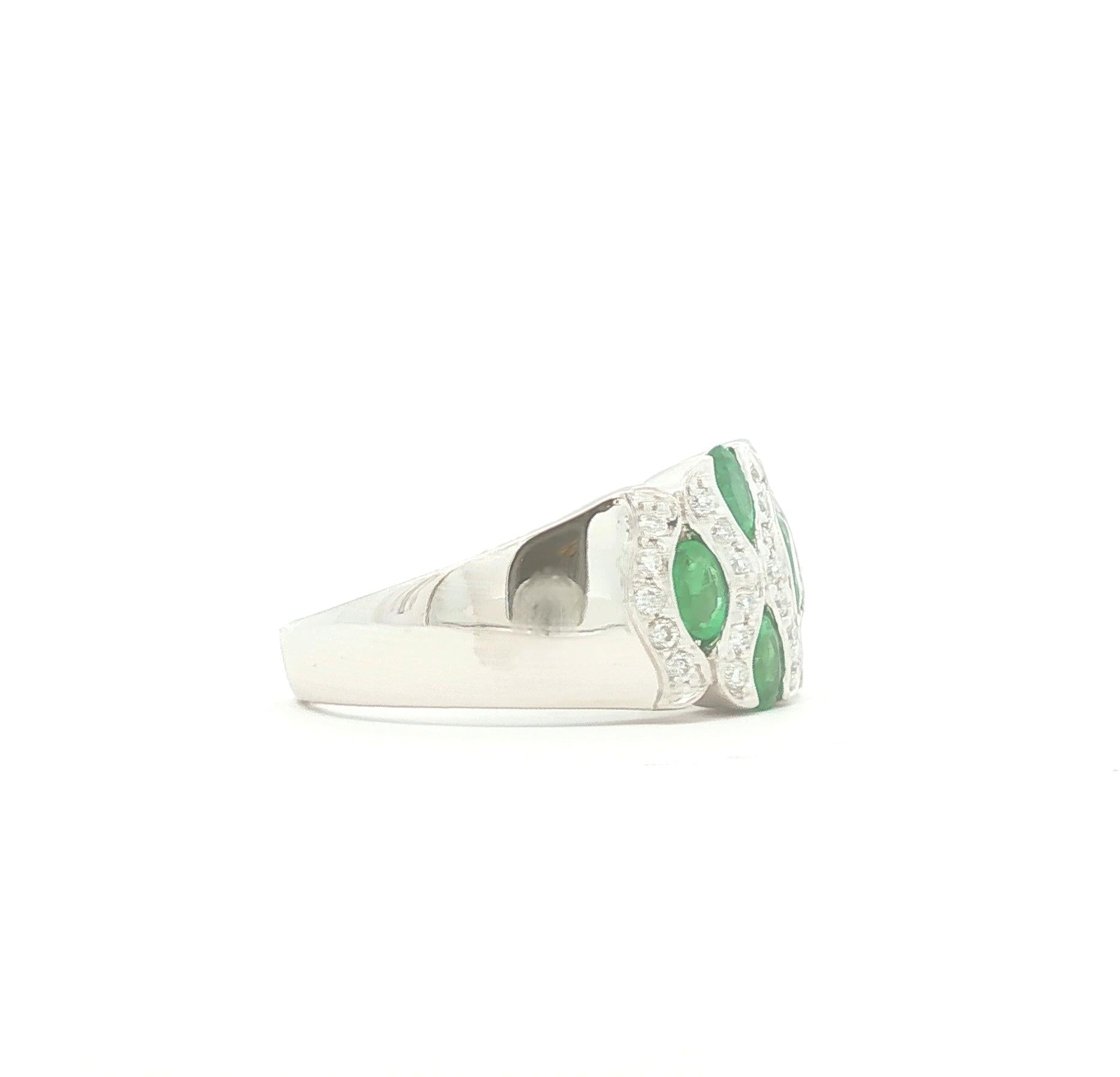 Emerald and Diamond Curved Design Band