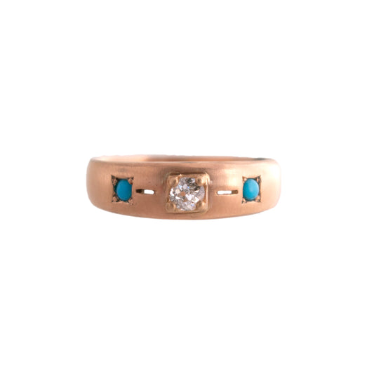 14K Rose Gold Turquoise and Diamond Ring