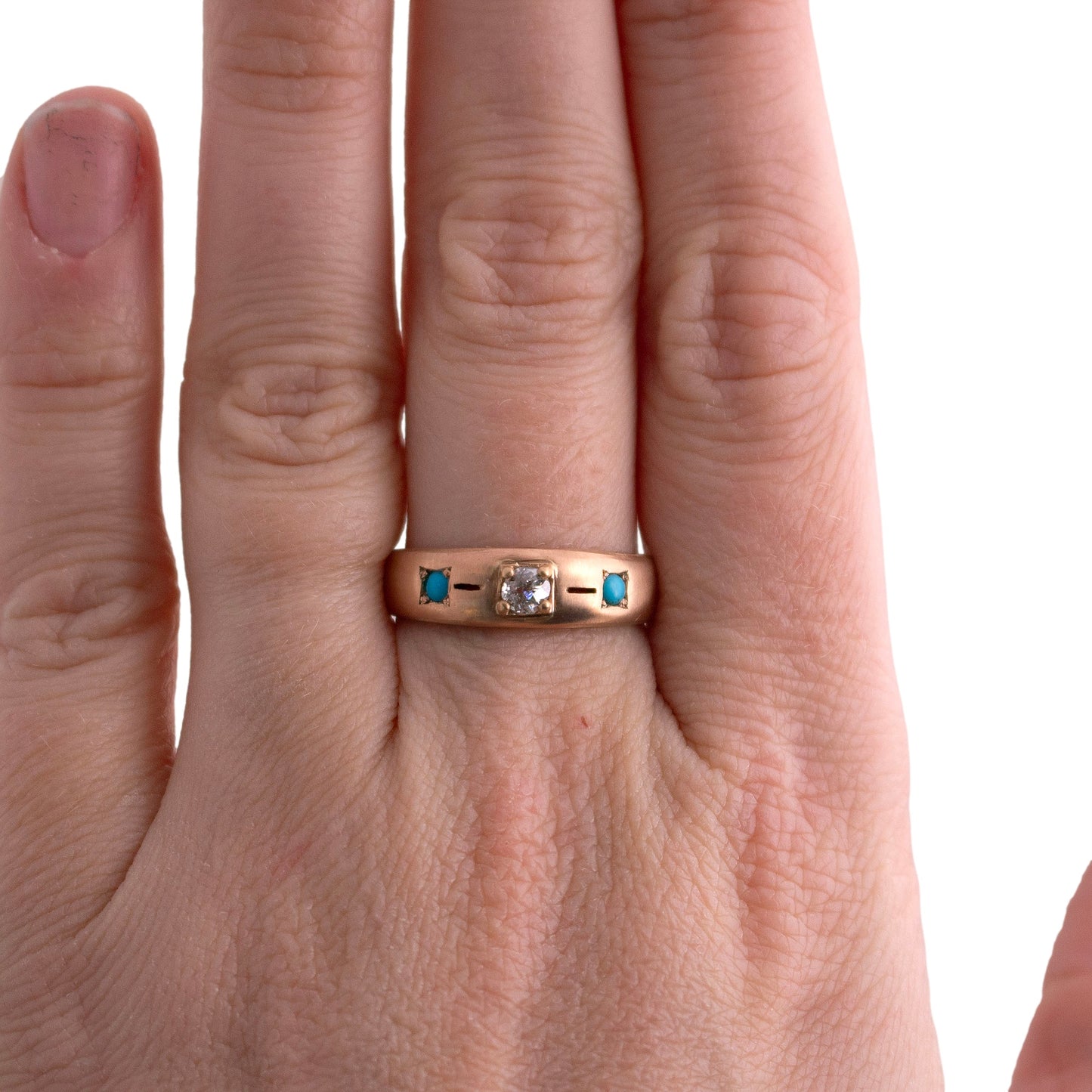 14K Rose Gold Turquoise and Diamond Ring