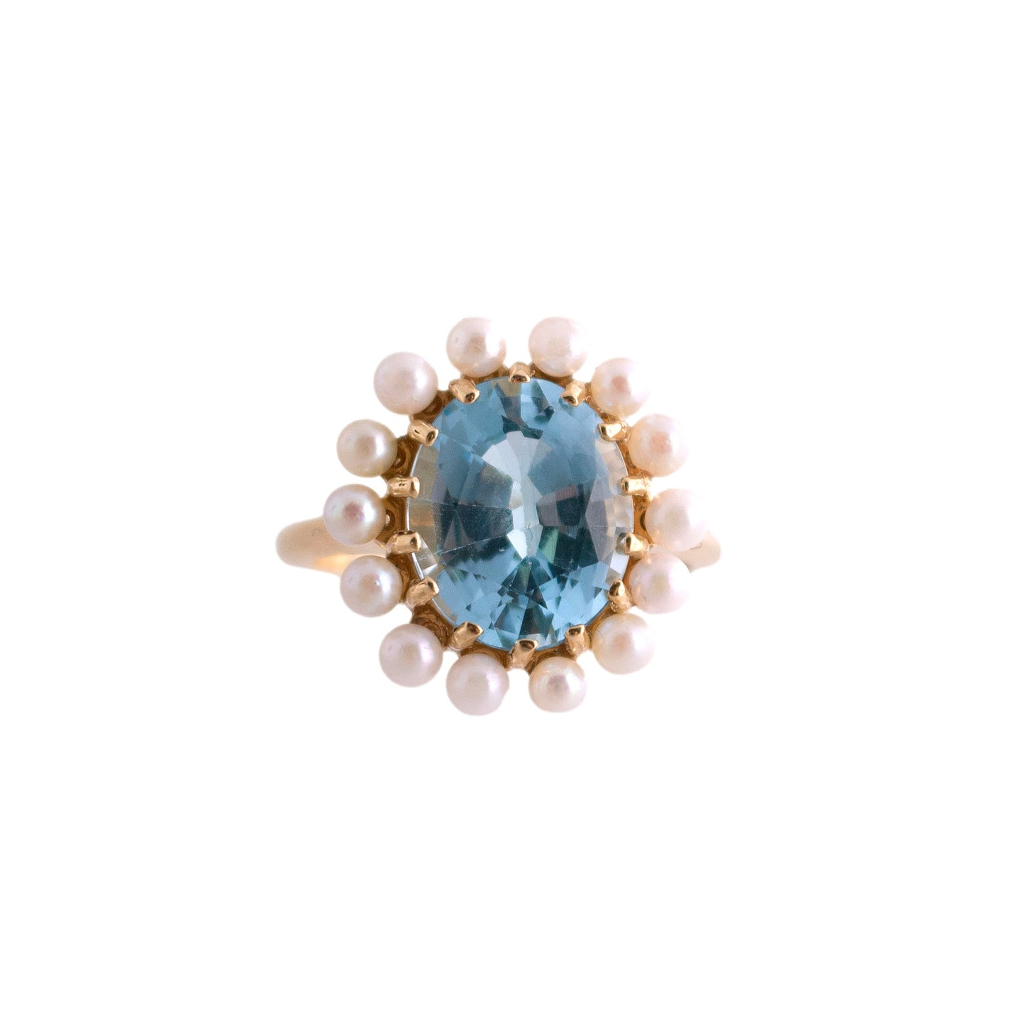 Blue Topaz and Seed Pearl Cocktail Ring