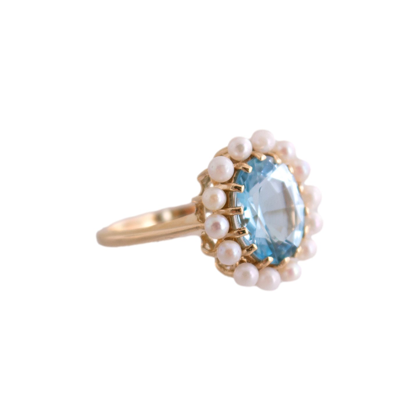 Blue Topaz and Seed Pearl Cocktail Ring