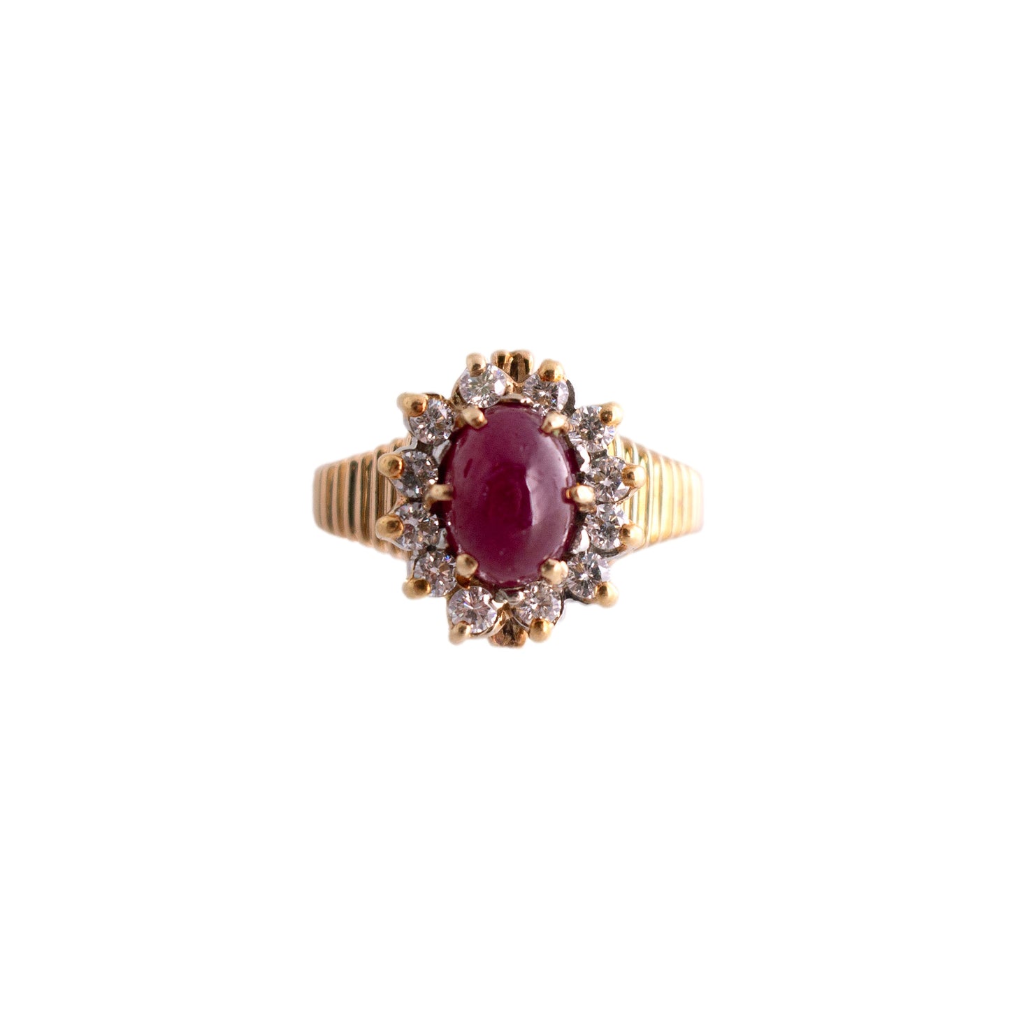 Vintage Ruby Cabochon and Diamond Ring