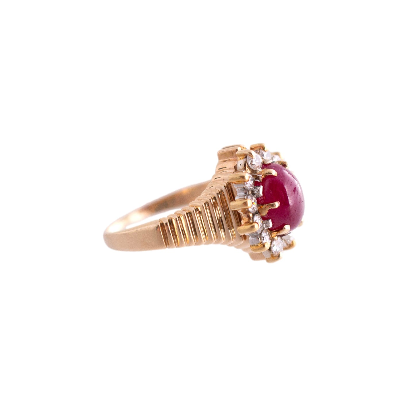 Vintage Ruby Cabochon and Diamond Ring