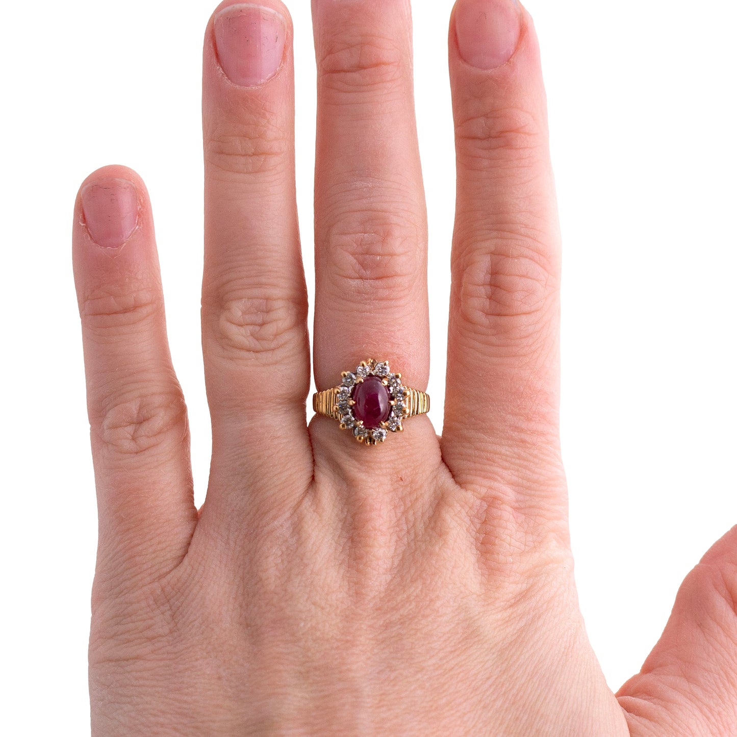 Vintage Ruby Cabochon and Diamond Ring